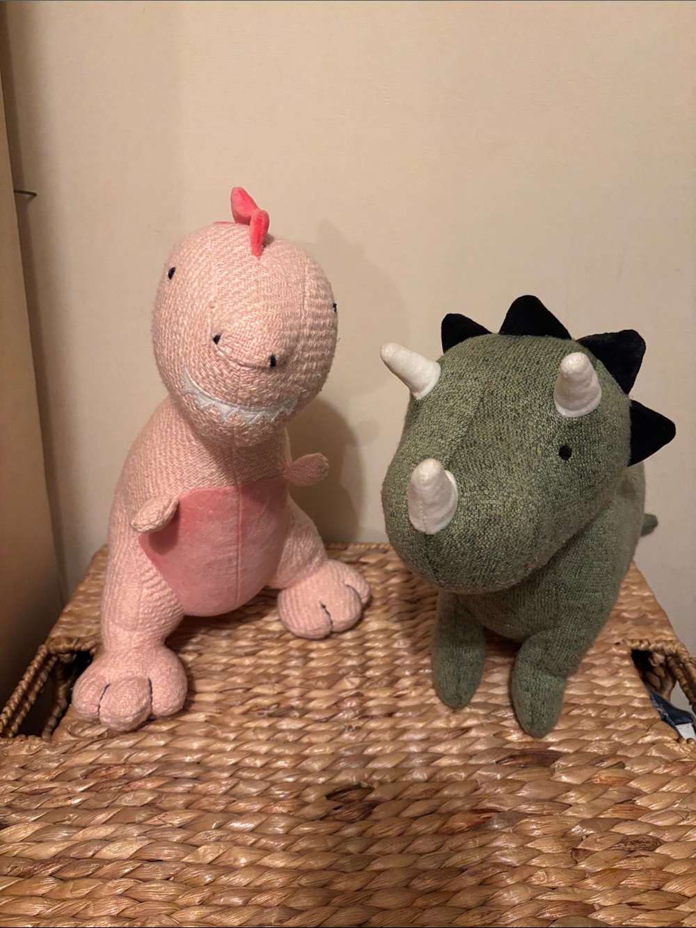 Pillowfort  Pink Dino plushies  T-Rex and green stegosaurus
